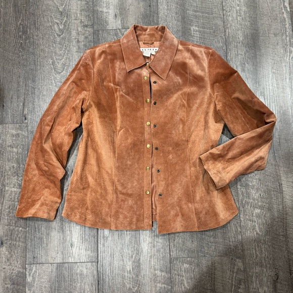A.M.I. 100% genuine leather suede size L Large Button-Up jacket dusty rose brown - Picture 1 of 5